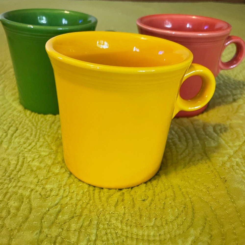 3 Fiesta Java Coffee Mugs - yellow, orange and green.  All 3 for $12
